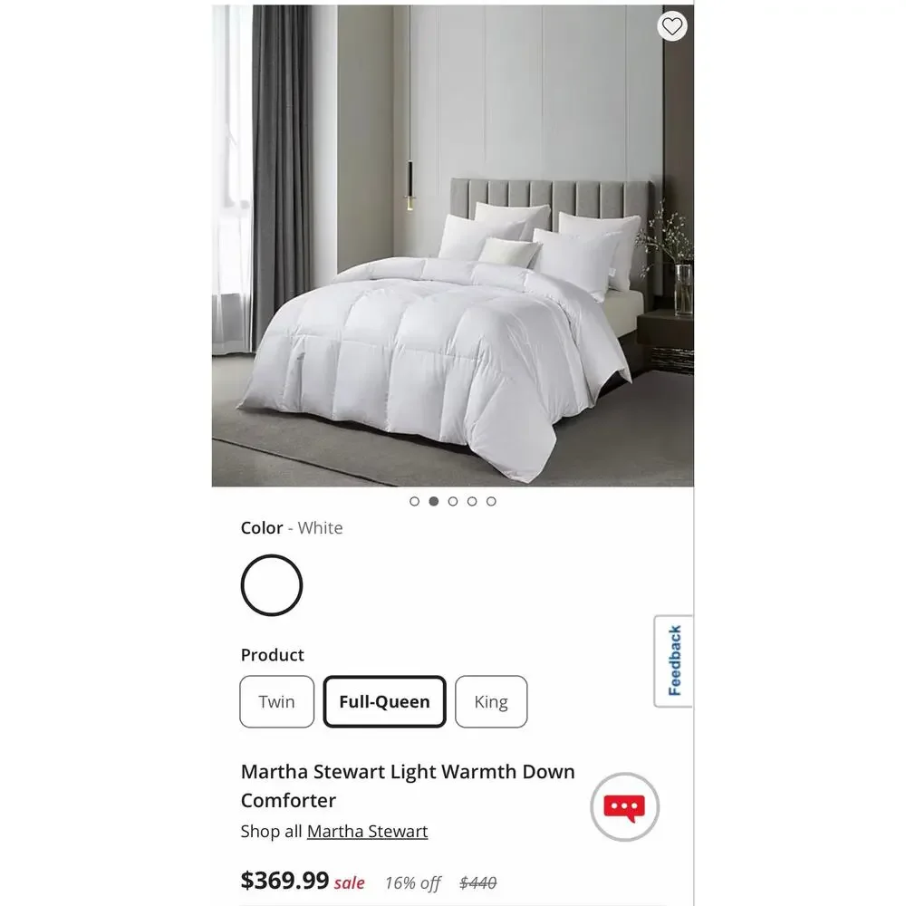 NEW! Martha Stewart Light Warmth White Down Comforter Full/Queen